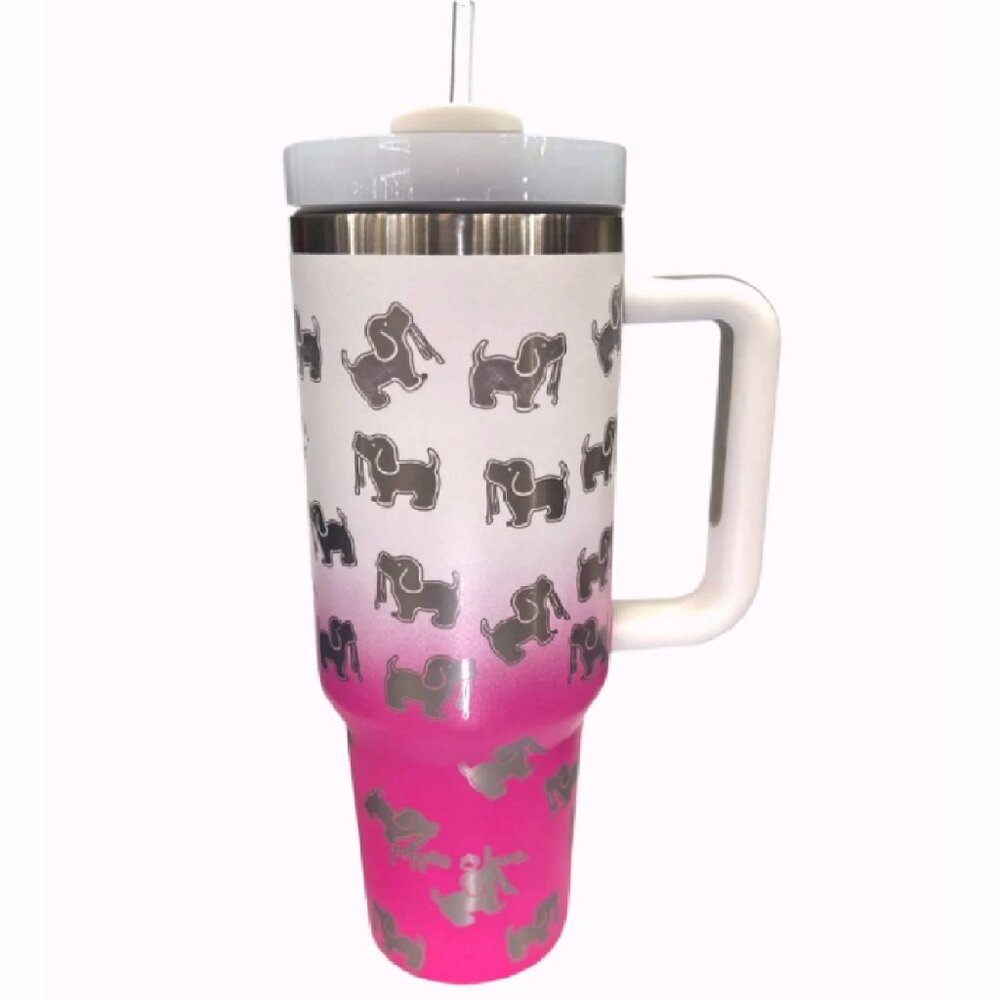 Puppie Love Dog 40 ounce Pink White Stainless Steel Travel Tumbler -NEW